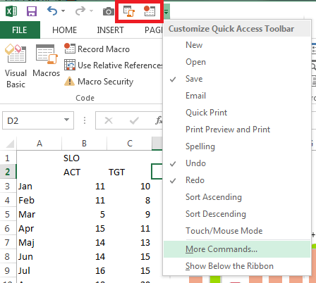 Quick access toolbar customization